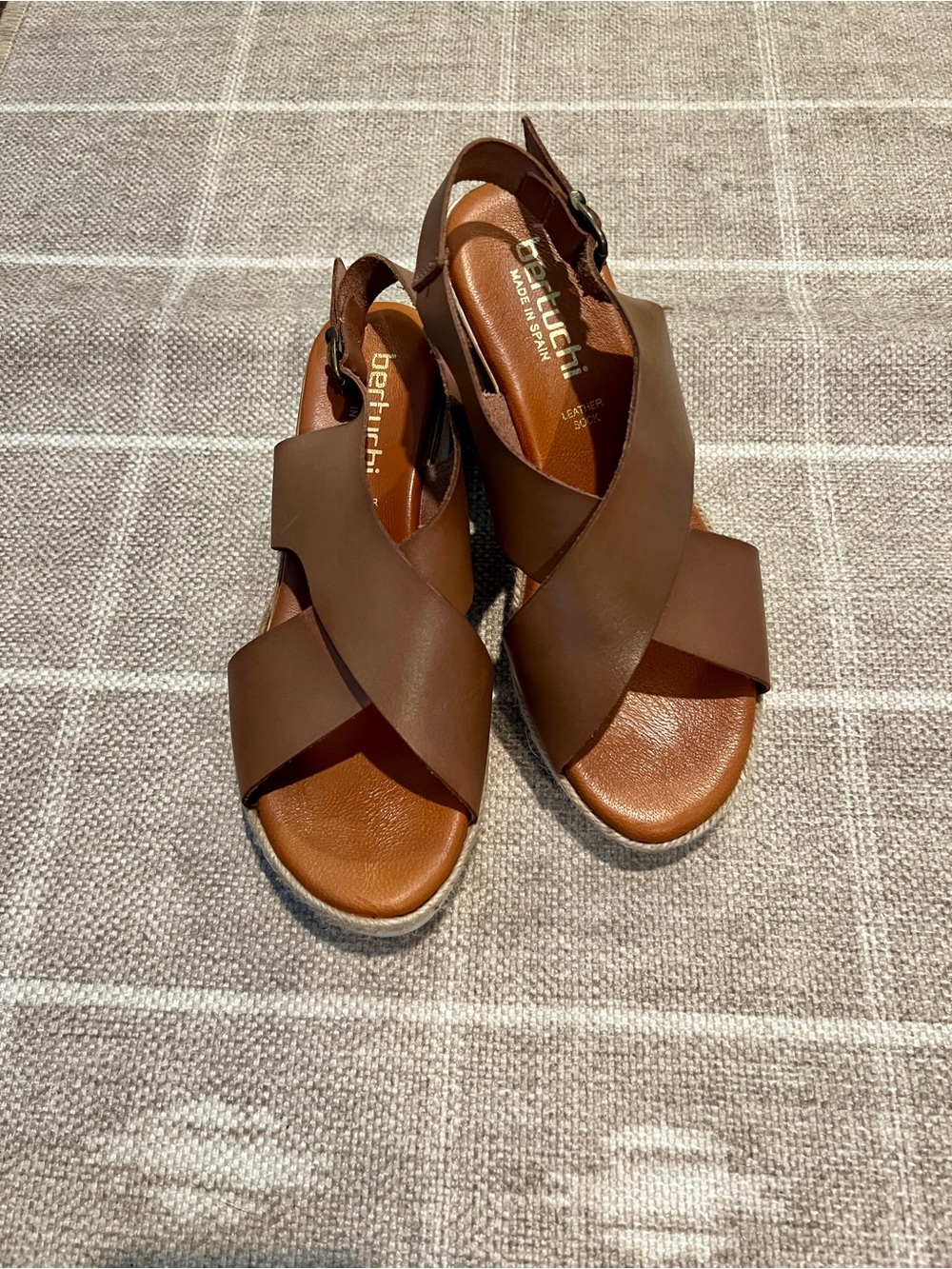 Belluchi Brown Leather Crisscross Slingback Sandals for Women